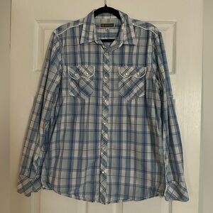 INC International Concepts Blue and White Plaid Shirt